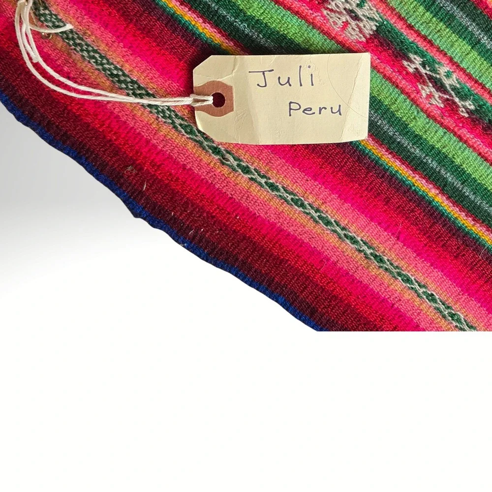 Handmade Peruvian Textile Juli Peru Woven‎ Aguayo Manta Brown Pink Green 42x26 - Picture 4 of 5